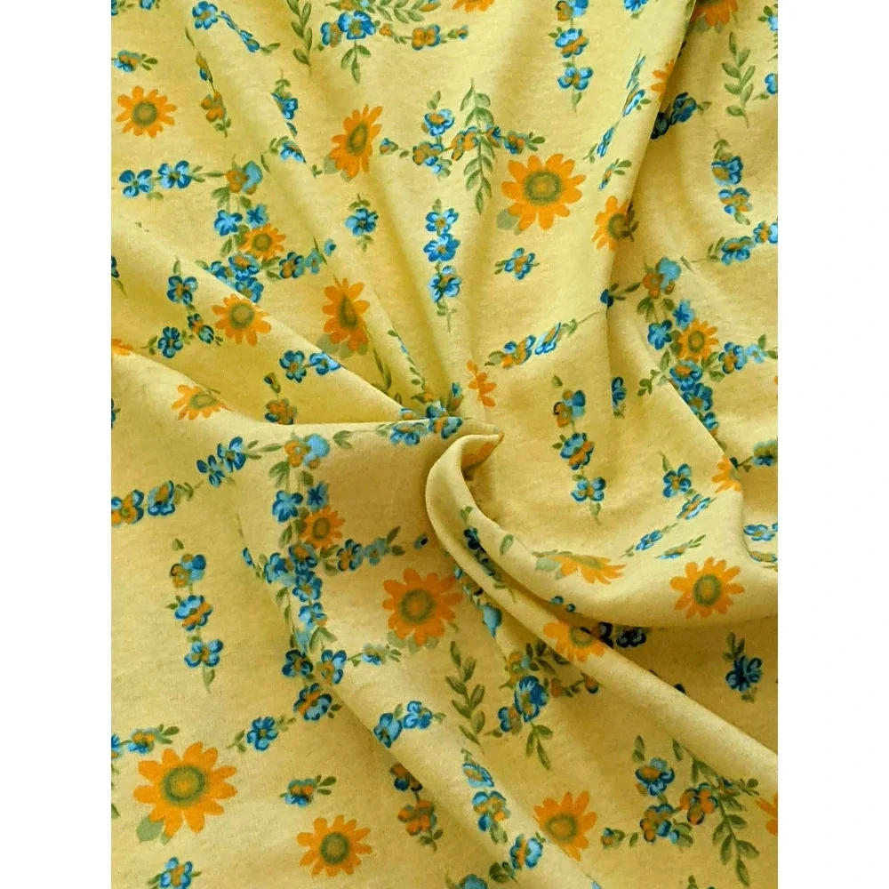 Vintage Yellow Cheery Floral Pattern‎ One Way Stretch Cotton Knit T-Shirt Fabric